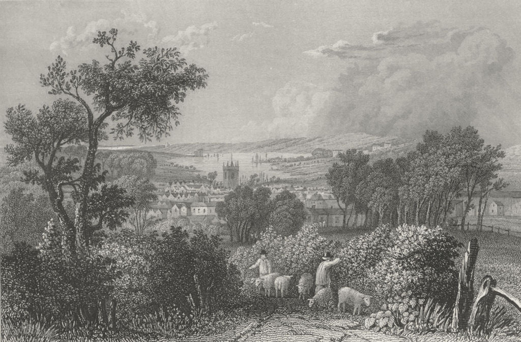 IOW. Newport from the South-Bartlett c1840 old antique vintage print picture